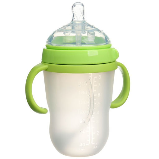 Бутылочка для кормления M&B, широкое горло Ø70 мм, от 6 мес, 250 мл, с ручками, силиконовая колба, зеленый
