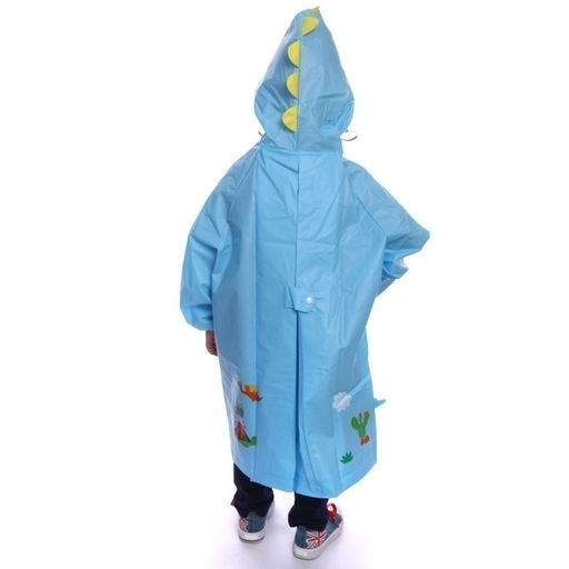Дождевик-плащ детский "Рокки-Динозаврик" с капюшоном, рукава на резинке, цвет голубой, размер L(68*50см) ДоброСад