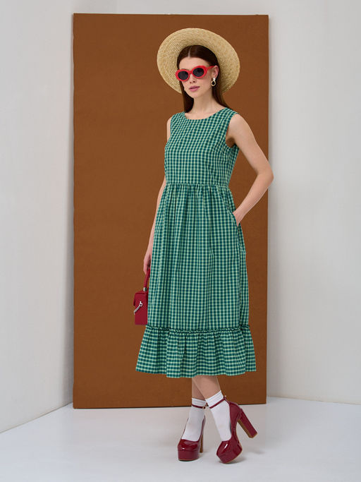 Платье хлопок клетка зеленая - Tantino фото 3