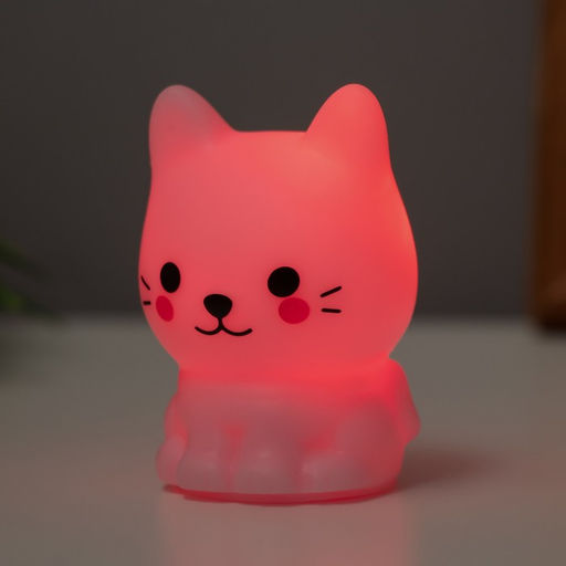 Фигурка светящаяся RISALUX «Милый кот», LED-ночник, 2 Вт, LR44, розовый, 3.5×3×5.5 см