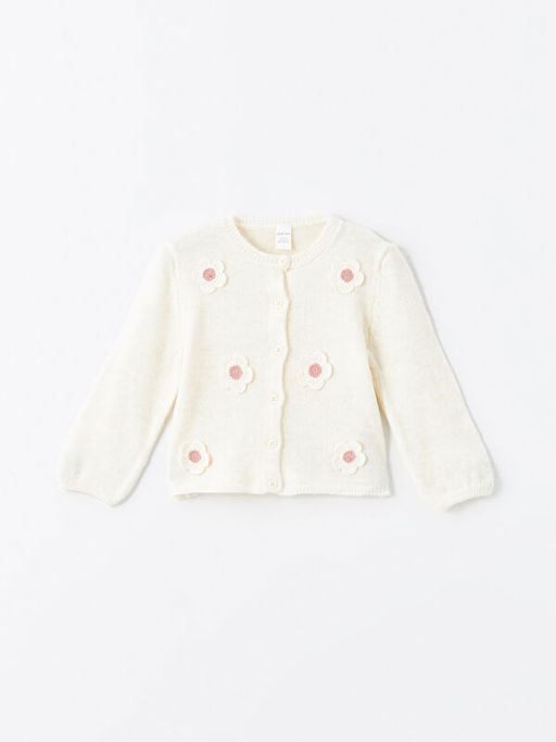 Bisiklet Yaka ?i?ek Nak??l? K?z ?ocuk Triko H?rka