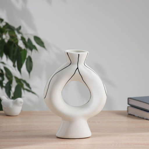 Ваза для цветов «Пикассо», длинные руки, 23×16 см, ручная роспись, керамика, чёрно-белая