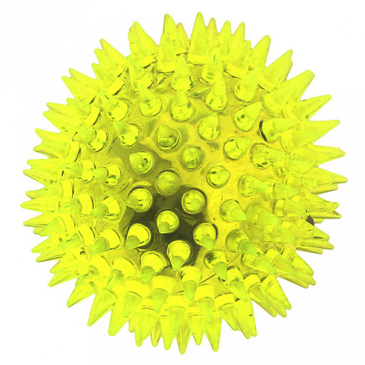 Пэт тойс (Pet toys) Игрушка для собаки Мяч с шипами д7,5см h7,5см, ПВХ, с пищалкой, светящаяся, на картоне, прозрачная, цвета в ассортименте: розовый, зеленый, желтый, оранжевый (Китай)  фото 3