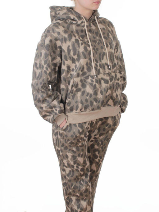 868-6 BEIGE/LEOPARD Костюм спортивный зимний женский (95% хлопок, 5% полиэстер)