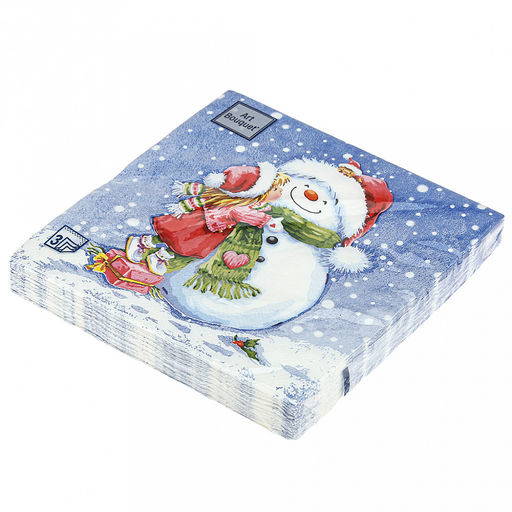 Салфетки бумажные Art Bouquet 33х33см, 3-х слойные, 20 штук в упаковке, 100% целлюлоза, Девочка и снеговик (Россия)  фото 3