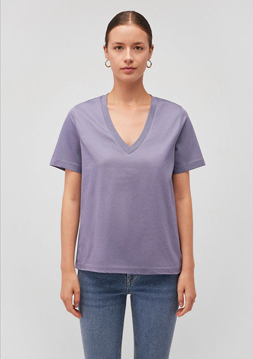 Pamuklu Merserize V Yaka Mavi Basic Tisort  фото 3