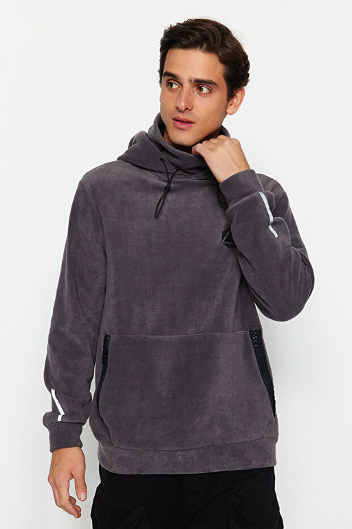 Antrasit Oversize/Normal Kesim Bask_l_ Anti-pilling Polar Sweatshirt TMNAW24SW00122 - Trendyolmilla фото 2