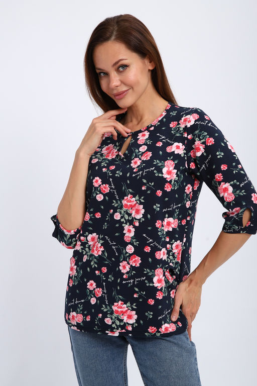 Кофта женская из футера 2-н Анфиса цветы на синем