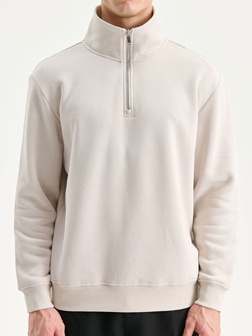 Fermuarl? Dik Yaka Erkek Kal?n Sweatshirt