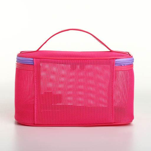 Косметичка-сундучок на молнии, с ручкой, сетка/малиновая - Simaland фото 2