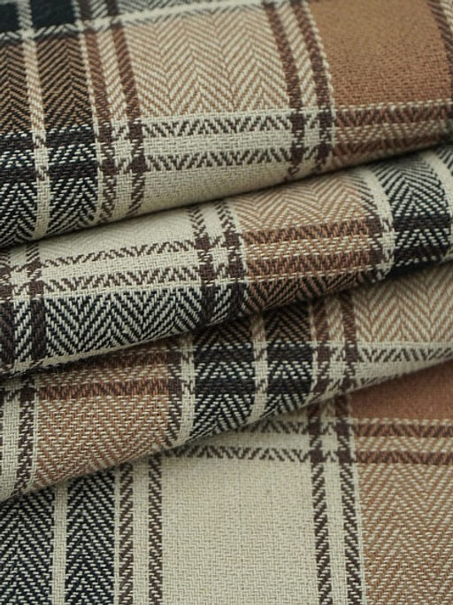 Фуле Клетка цв.карамельно-коричневый/бежевый/черный, ш.1.45м, хлопок-95%, п/э-5%, 150гр/м.кв - Купава фото 6