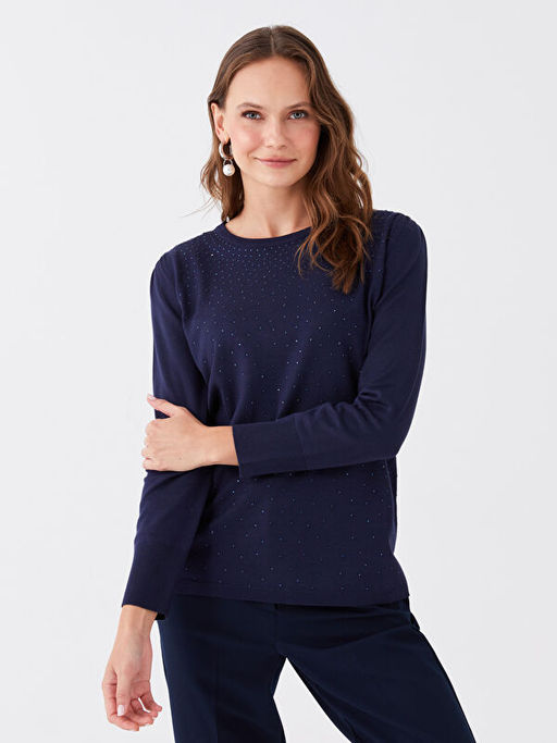 Bisiklet Yaka Ta?l? Kad?n Triko Kazak