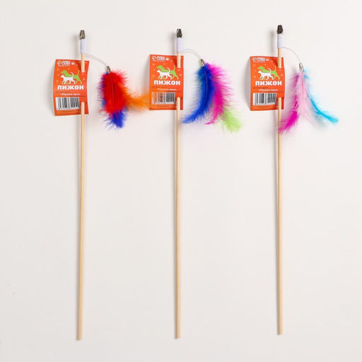 Дразнилка - удочка Радужные перья на деревянной палочке, микс цветов - Пижон фото 5