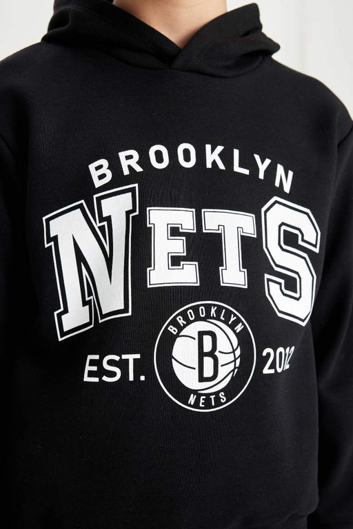 Толстовка с капюшоном для мальчиков NBA Brooklyn Nets - Defacto фото 5