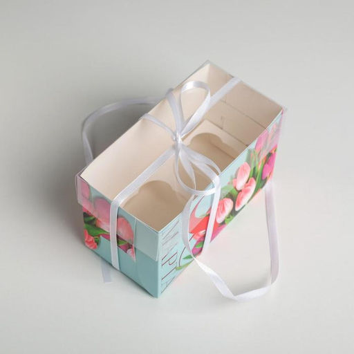 Цена за 5 шт. Коробка для капкейков, кондитерская упаковка, 2 ячейки «8 Марта», 16×8×10 см