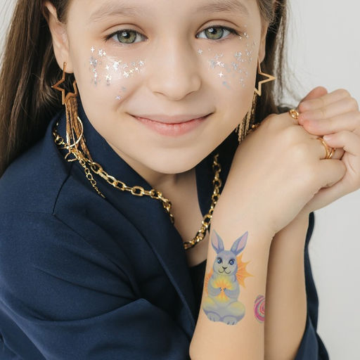 Цена за 3 шт. Переводные тату цветные Заяц и яички, временные татуировки, 10?10 см - Арт узор фото 3