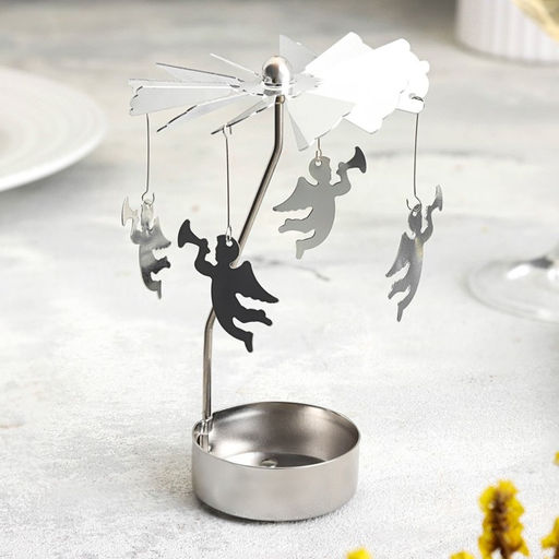 Подсвечник на 1 свечу «Карусель вращающаяся с ангелами», серебряная, металл