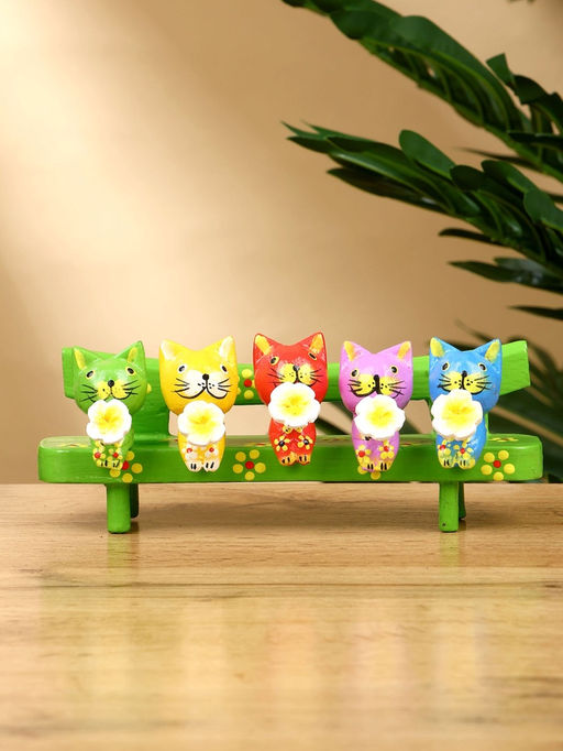 Сувенир «Котята на скамейке», 19×8×6 см, дерево, зелёный