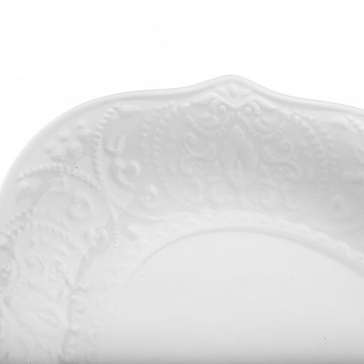 "Русь" Блюдо овальное фарфоровое 307х225х29мм, белый, рельефный декор, волнистый край (Китай)