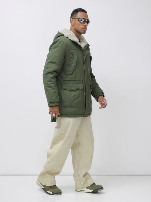 Парка мужская зимняя удлиненная с мехом цвета хаки 2606Kh - Mtforce фото 5