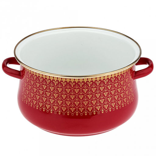 Набор эмалированных кастрюль "Ажурный" 3 предмета: 2л, 3л, 4л, цилиндрическая форма, стекляннеая крышка с пластмассовой ручкой, ободок из нержавеющей стали, бордовый (Россия)