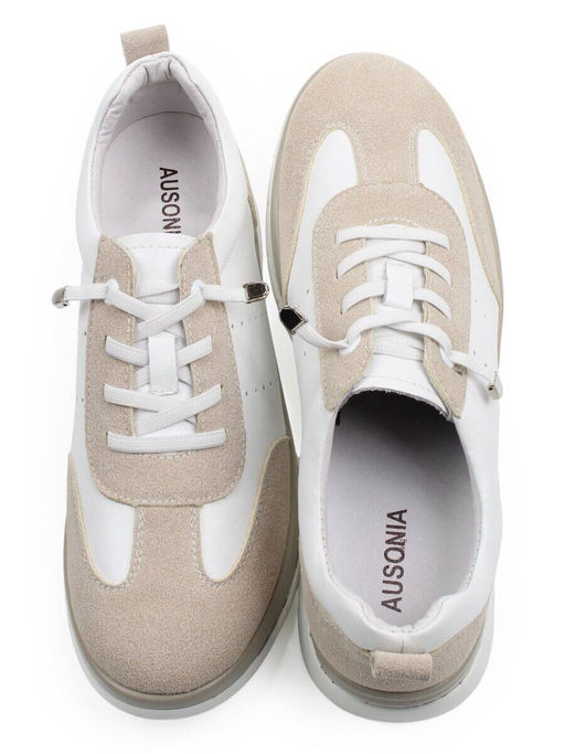 03-YA486-3 WHITE/BEIGE Кроссовки женские (натуральная кожа, натуральная замша)