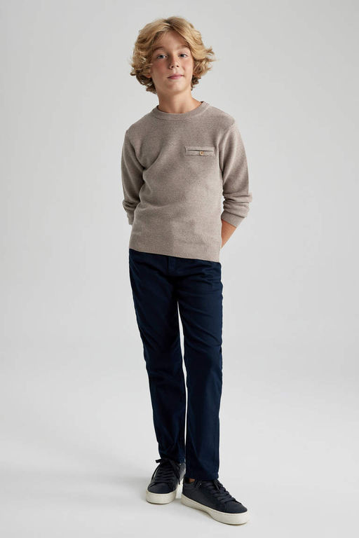 Трикотажный свитер с круглым вырезом для мальчика - Defacto фото 2