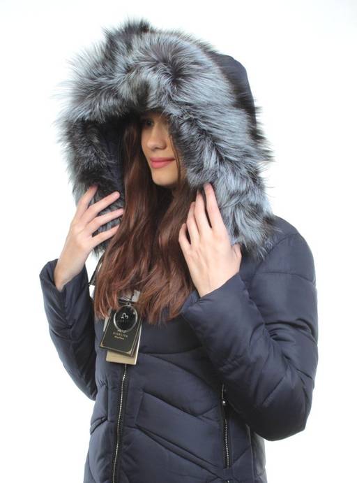 AZ1819HM DK. BLUE Пальто женское зимнее (холоффайбер, натуральный мех чернобурки) - Фабричный китай фото 2