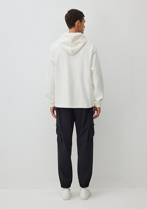 Kapusonlu Beyaz Basic Sweatshirt - Mavi фото 4