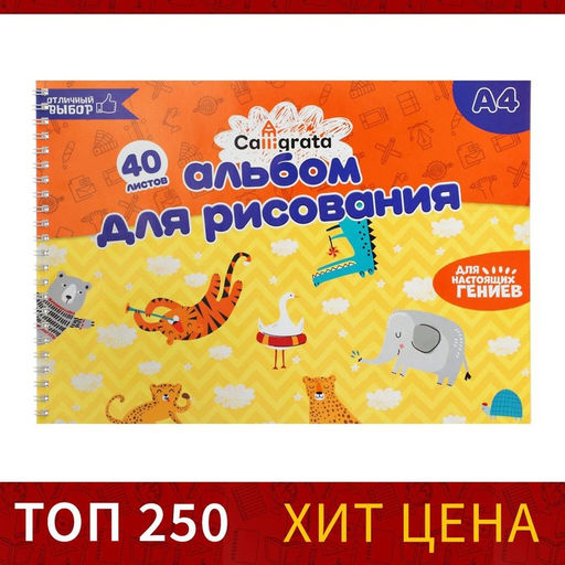 Альбом для рисования Calligrata А4, 40 листов на гребне, обложка мелованный картон, блок 100 г/м²
