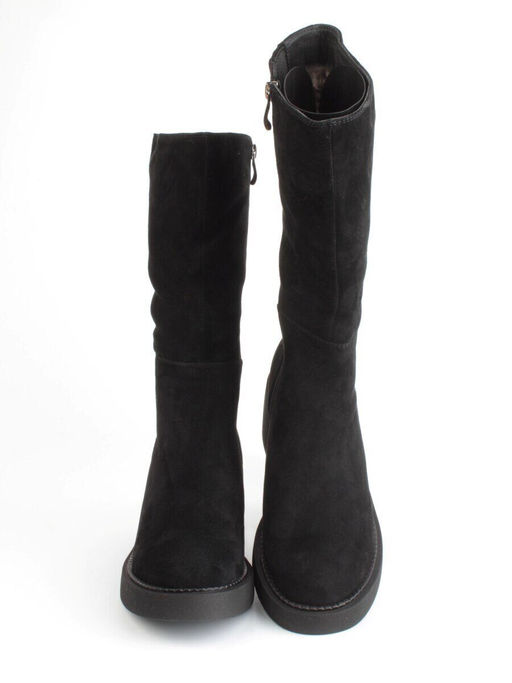 02-FI908-2M BLACK Сапоги зимние женские (натуральная замша, натуральный мех)