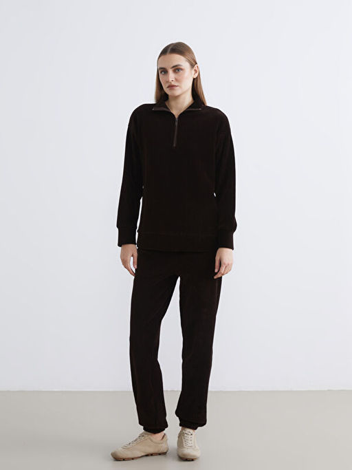 Dik Yaka Fitilli Kad?n Sweatshirt