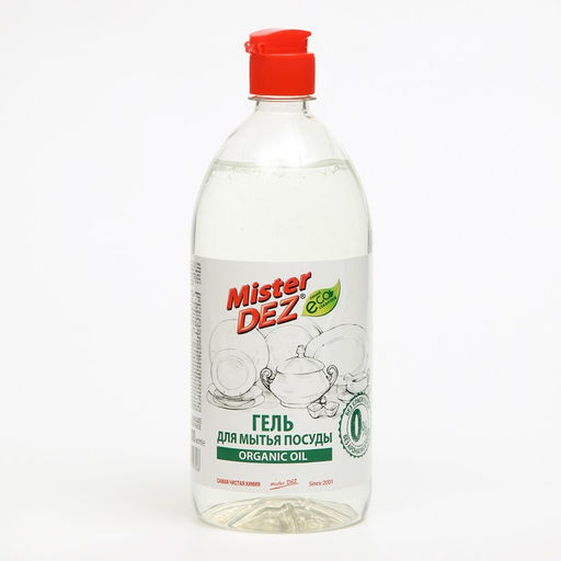 Средство для мытья посуды Mister DEZ organic oil, эко гель, без красителей, без запаха, 1 л