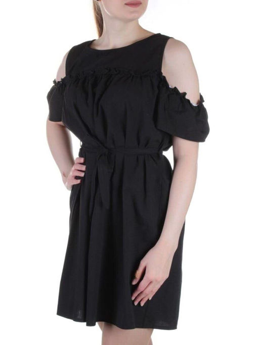 827 BLACK Платье хлопковое с поясом Fashion