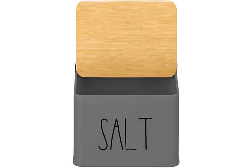 Емкость для хранения 1,5 л 14*11*11 см SALT с деревянной крышкой, темно-серая - Elan gallery фото 5
