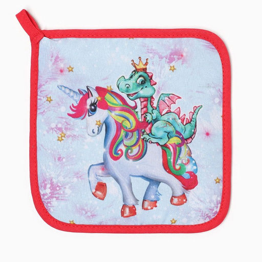 Набор кух. Дракон и единорожка: варежка 20х28 см, прихватка 17х17 см, 35% хл, 65% пэ, вати - Доляна фото 4