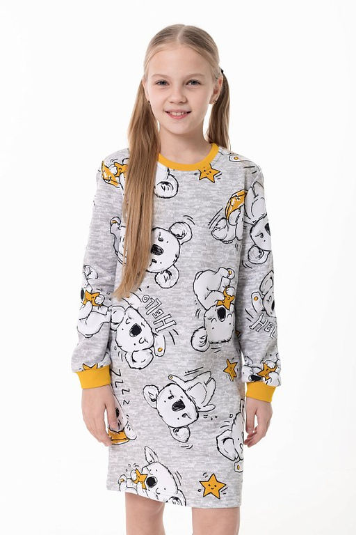 Сорочка с длинным рукавом начес М225110сж серый/желтый