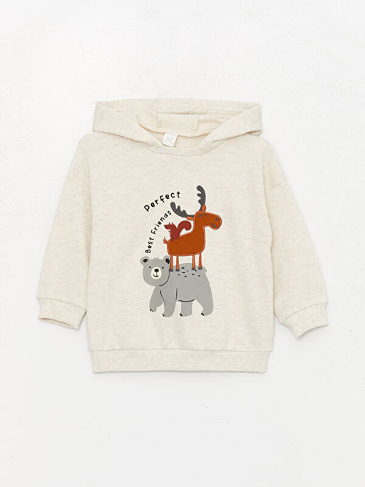 Kap??onlu Uzun Kollu Bask?l? Erkek Bebek Sweatshirt ve E?ofman Alt 2li Tak?m - Waikiki фото 2