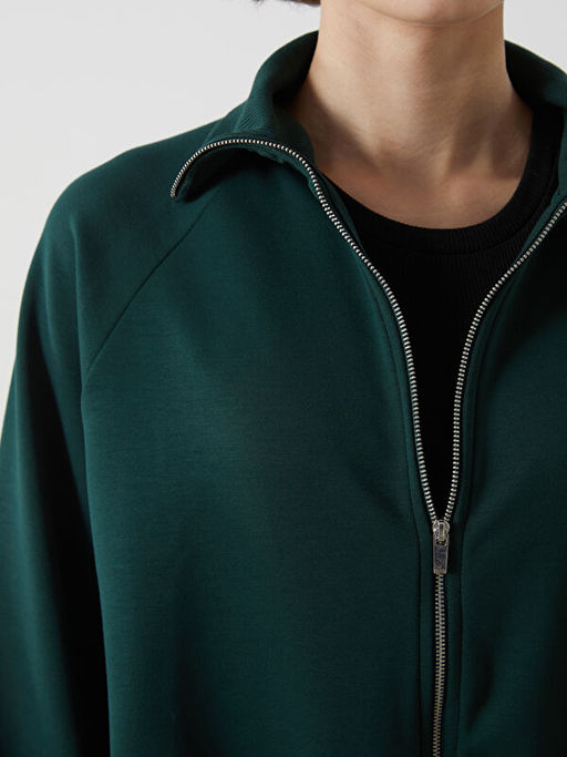 Dik Yaka Oversize Kad?n Fermuarl? Sweatshirt