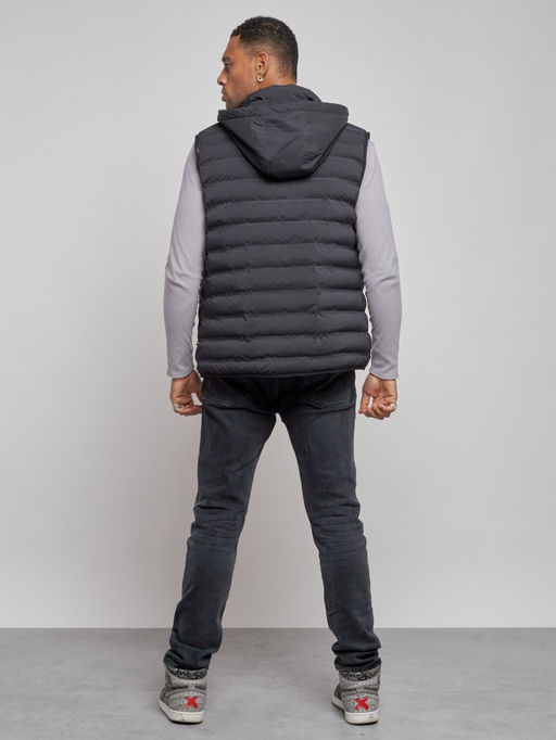 Жилетка мужская утепленная с капюшоном черного цвета 886Ch - YUNDA фото 5