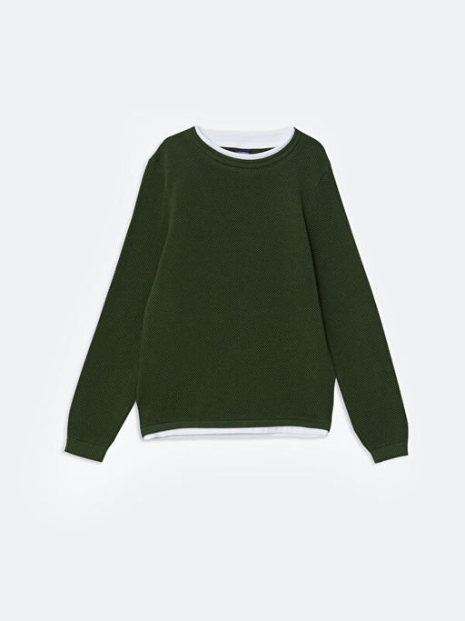 Bisiklet Yaka Dokulu Erkek ?ocuk Triko Kazak