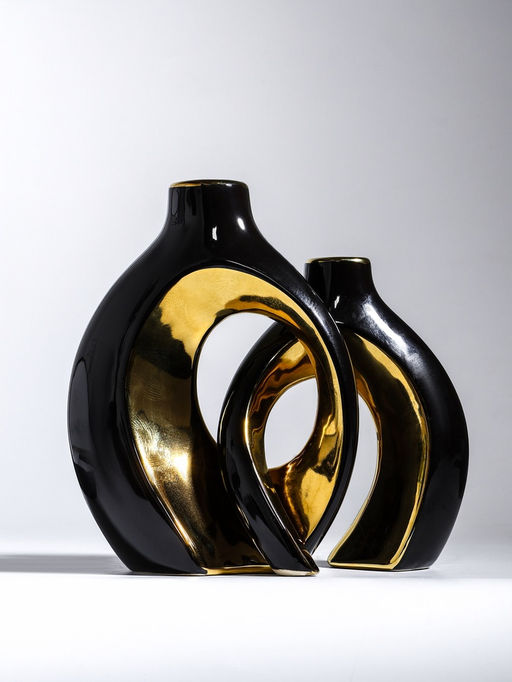 Ваза для цветов «Лари», набор 2 шт., 22×20 см, d=4 см, керамика, чёрная