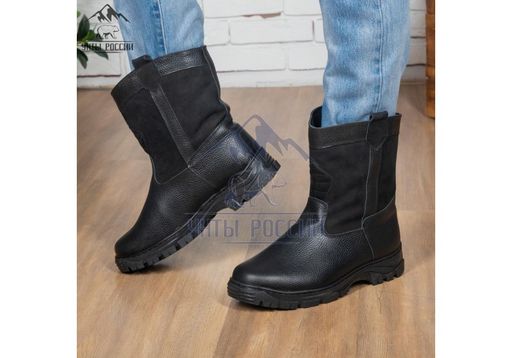 Мини-монголки мужские черные, литая подошва натуральная кожа - Мирунт фото 16