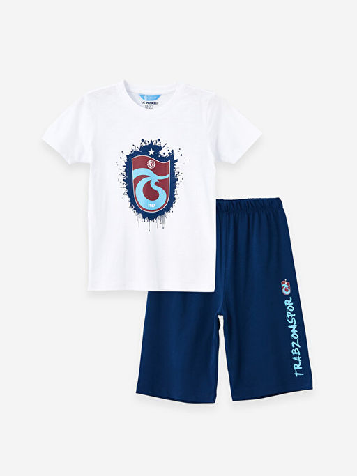 Bisiklet Yaka Trabzonspor Bask?l? K?sa Kollu Erkek ?ocuk ?ortlu Pijama Tak?m?