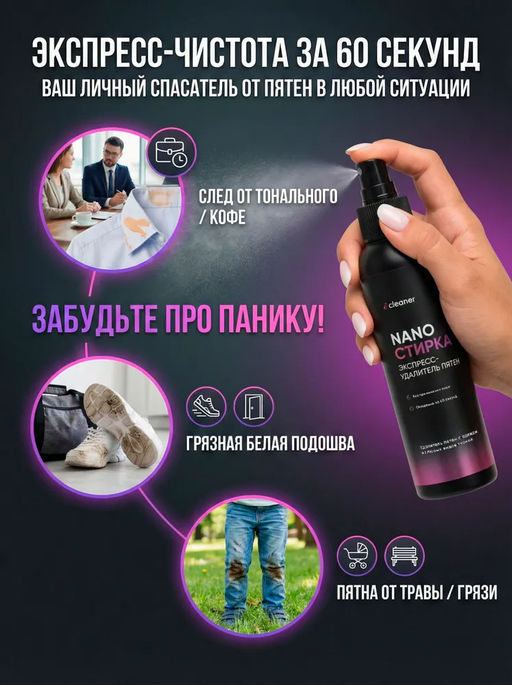 Экспресс-пятноудалитель Nano-Стирка 100ml icleaner  фото 18