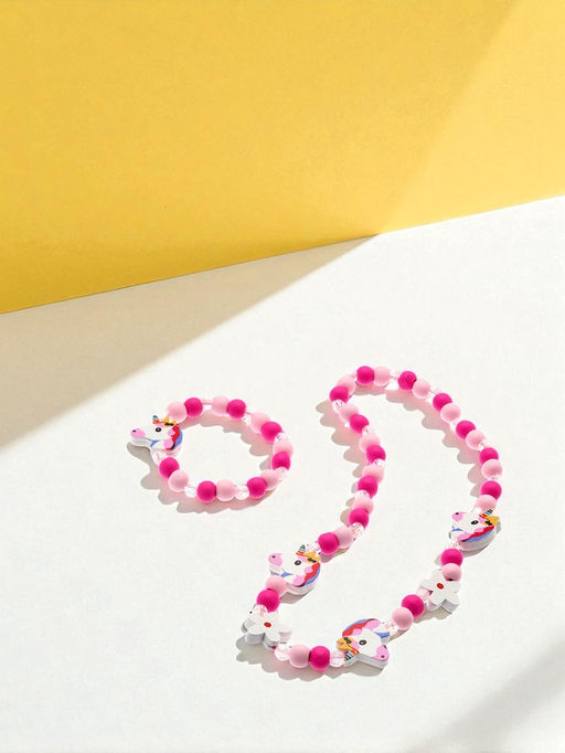 Цена за 2 шт. Набор детских украшений Выбражулька «Единорожек», 2 предмета: бусы, браслет, розовый