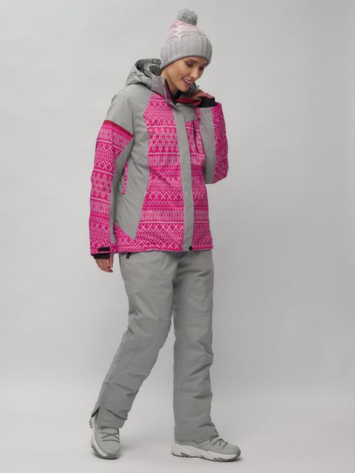 Горнолыжный костюм женский большого размера розового цвета 02272-1R