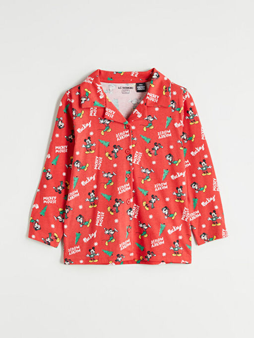 Polo Yaka Mickey Mouse Bask?l? Erkek ?ocuk Pijama Tak?m