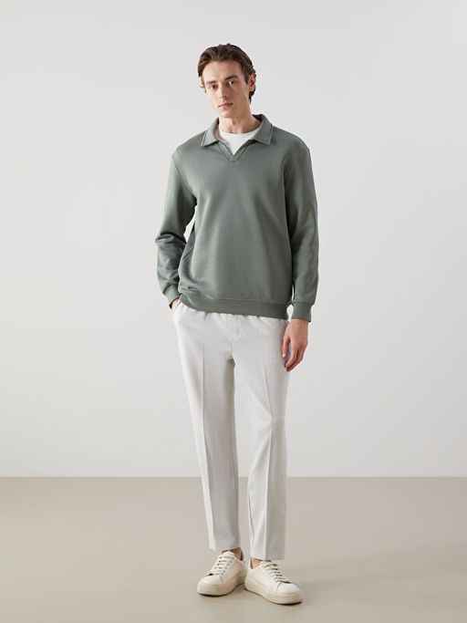 Polo Yaka Uzun Kollu Erkek Sweatshirt