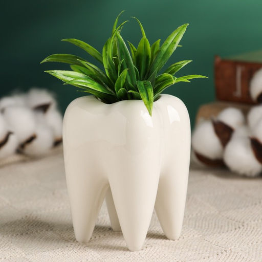 Декоративное кашпо для цветов «Зуб мудрости», 180 мл, 3.2×2.8×3.9 см, керамическое, белое